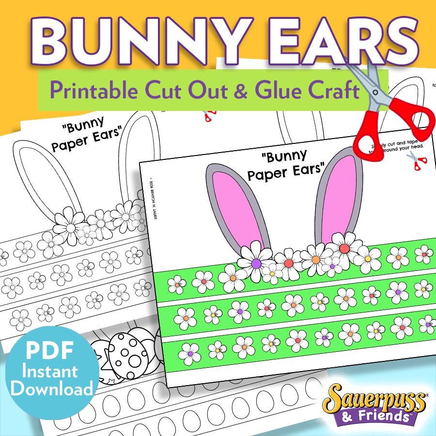 Easter Bunny Ears Printable Cut Out and Paste Kit, Kids Preschool ...