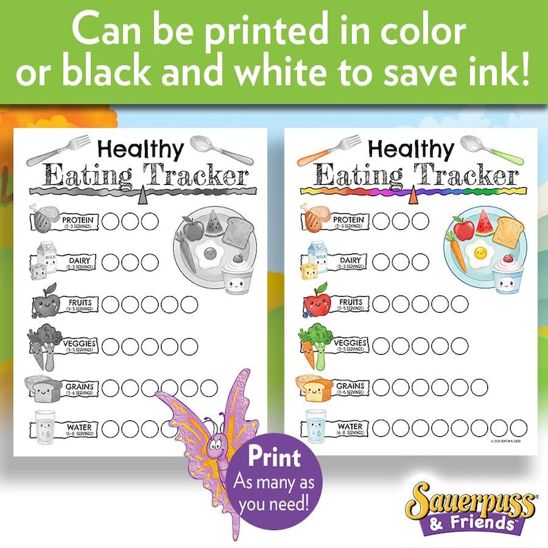 Printable Healthy Eating Tracker, Kids Food Pyramid Chart, Daily ...