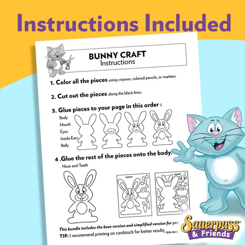 Easter Bunny Printable Cut Out and Paste Kit, Kids Preschool Spring ...