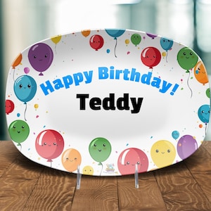 Personalized Kids Birthday Plate: Balloon Cuties Design, Keepsake Plate