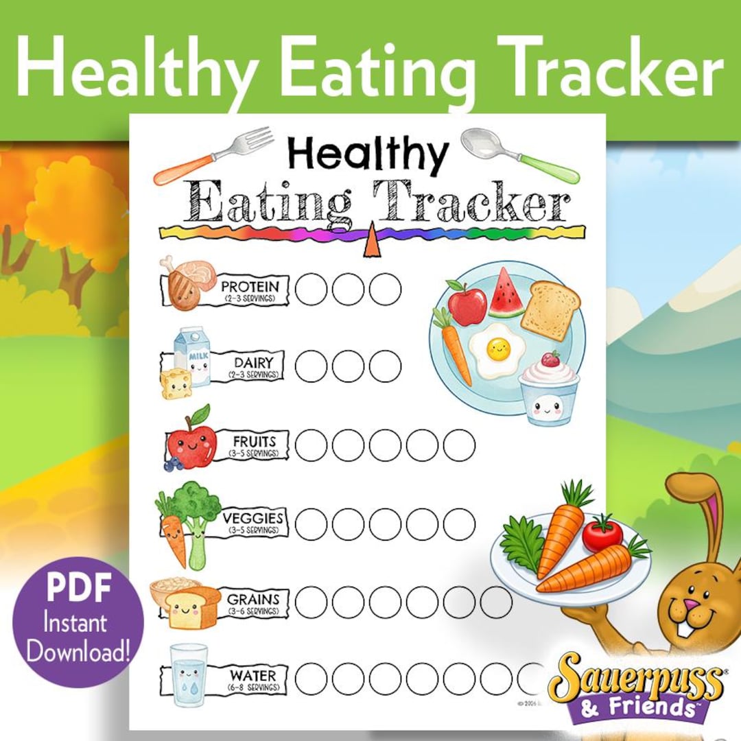 Printable Healthy Eating Tracker, Kids Food Pyramid Chart, Daily ...
