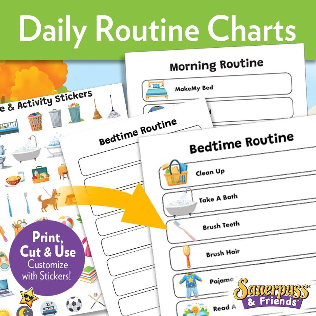Daily Routine Charts With Bonus Encouragement Stickers, Digital ...