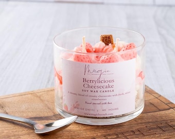 Strawberry Cheesecake Candle: Handmade Soy Wax Dessert Candle