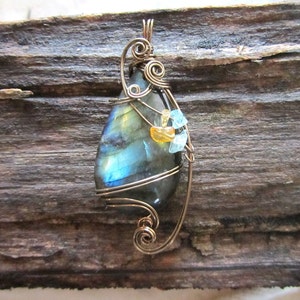 Rainbow Labradorite Wire Wrapped Pendant Necklace