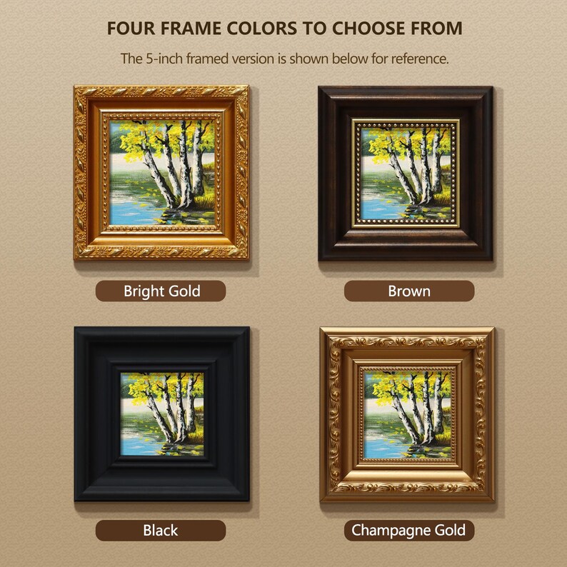 Small Framed Original Art, 5x5 Canvas Artwork- Golden Frame Wall Decor afbeelding 6