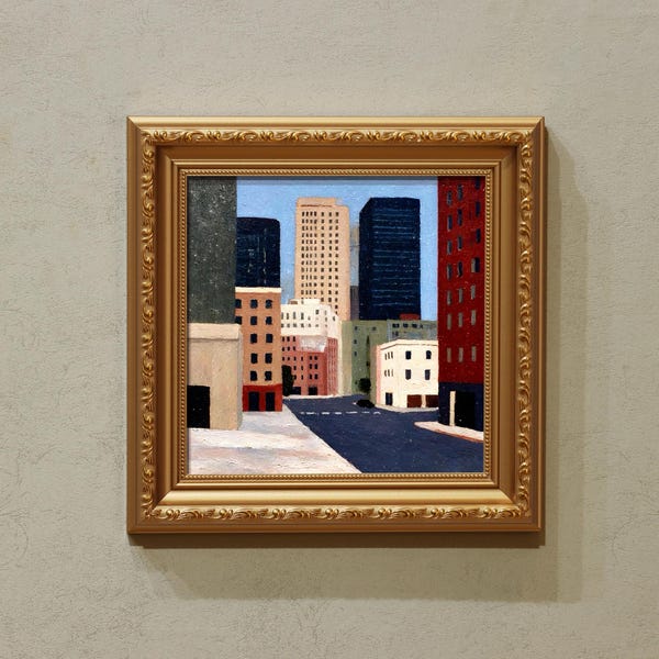 Original Hand-Painted Oil Painting - City Street Scene - Color Blocking Art on Canvas - Housewarming Gift
