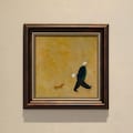 Small Framed Oil Painting Art: A MAN WEITH A DOG, Origin Oil Painting With Vintage Frame, Available Sizes