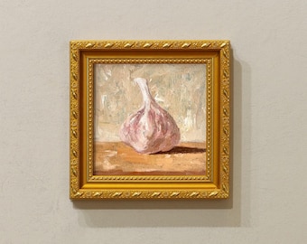 Small Framed Oil Painting Art:GARLIC, Kitchen Paintings, Optional Size