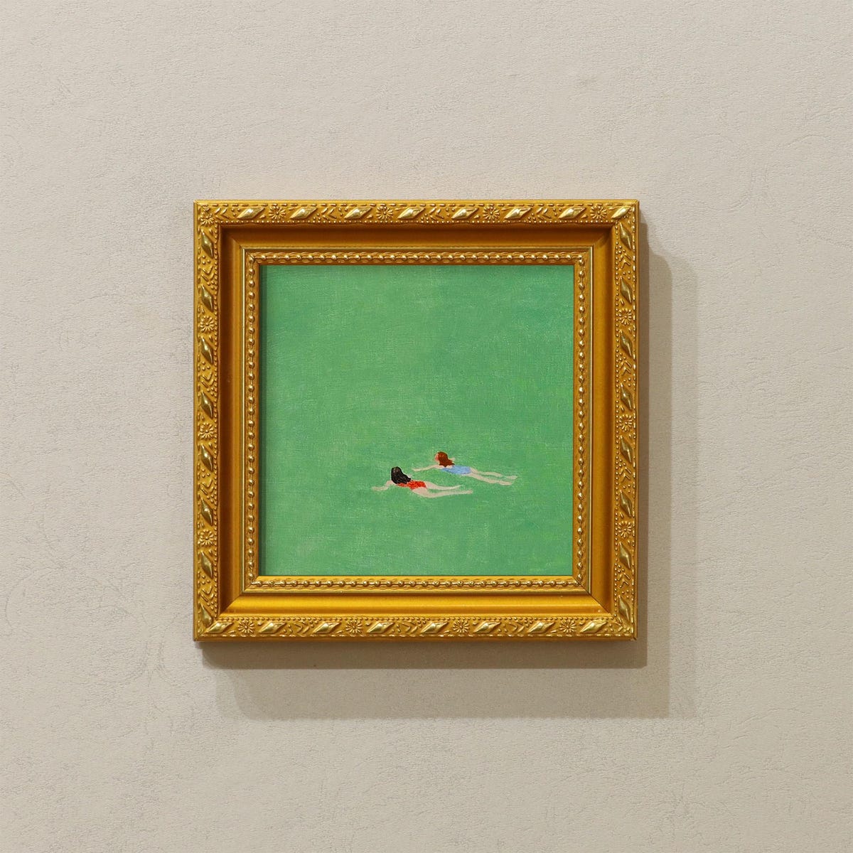 Small Framed Original Art, 5x5 Canvas Artwork, Gift for Friends, Gold Frame Wall Decor, Two Women Swimming - Etsy