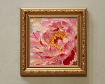 Original Peony Oil Painting - 7x7 Handmade Art