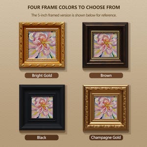 Small Framed Oil Painting,Pink Flower,5x5 Still Life Art on Canvas image 4