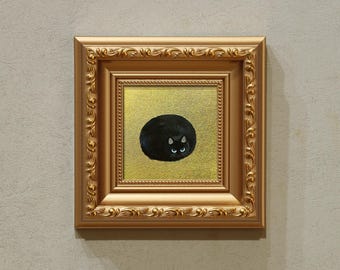 Original Small Gold Leaf Painting - A Pile of Cats- Minimalist Oil Painting - Gallery Wall Decor