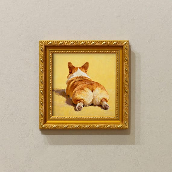 CORGI,Small Handmade oil painting,5x5 Framed Art