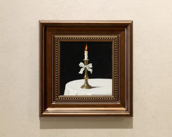 Piccola pittura a olio con cornice: arco e bastone, pittura a olio minimalista con cornice vintage, dimensioni opzionali