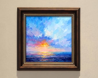Ocean Sunset Oil Painting: Original Coastal Seascape Art,Bedroom Decor