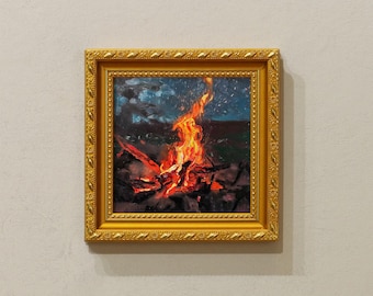 Dipinto a olio originale con cornice piccola: FALÒ, decorazione da parete con cornice 5x5