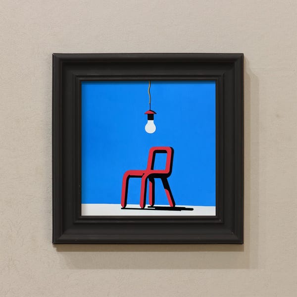 Original Minimalist Hand-Painted Oil Painting，Chair And Light Bulb，Gift For Mother's Day