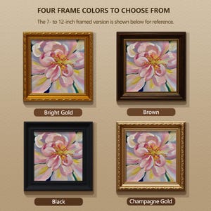Small Framed Oil Painting,Pink Flower,5x5 Still Life Art on Canvas image 5