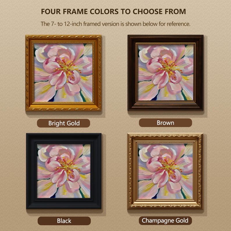 Small Framed Oil Painting,Pink Flower,5x5 Still Life Art on Canvas image 5