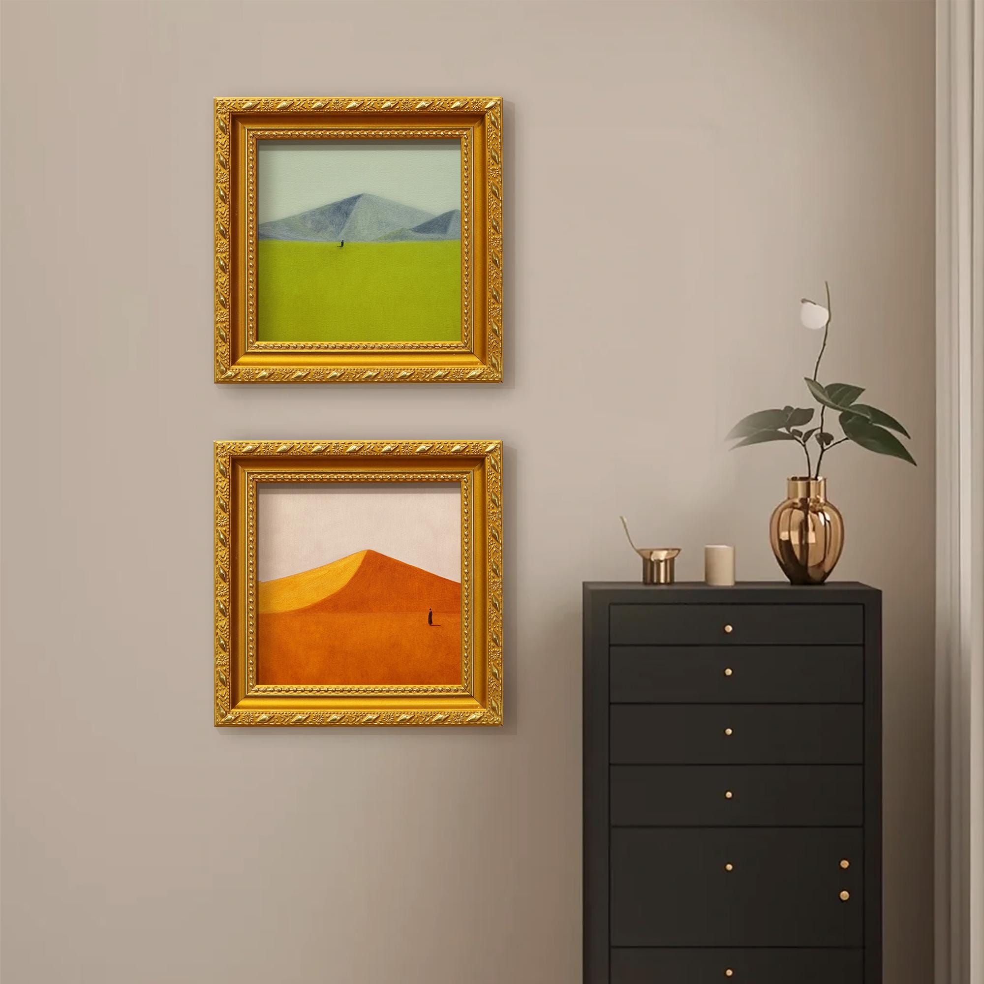 Small Framed Original Art,canvas Artwork, Gift for Minimalism, Gold ...