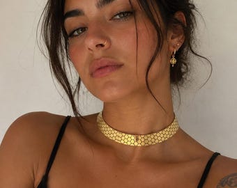 Brass Honeycomb Choker Necklace