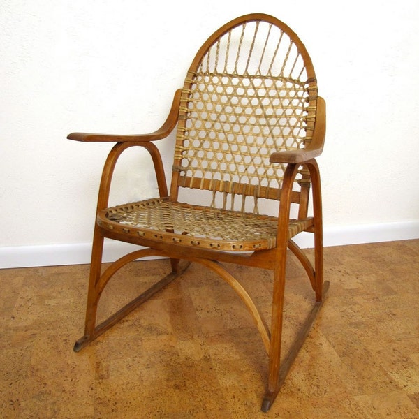 Vintage Mid Century Chair Primitive Adirondack Snow Shoe Lodge Chair Moonrise Kingdom