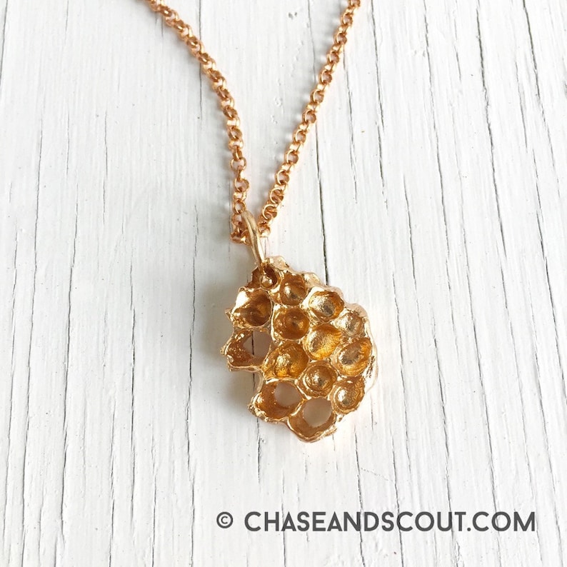 Honeycomb Necklace Beehive Pendant Bronze Bee Jewelry Handmade In Austin Natural
