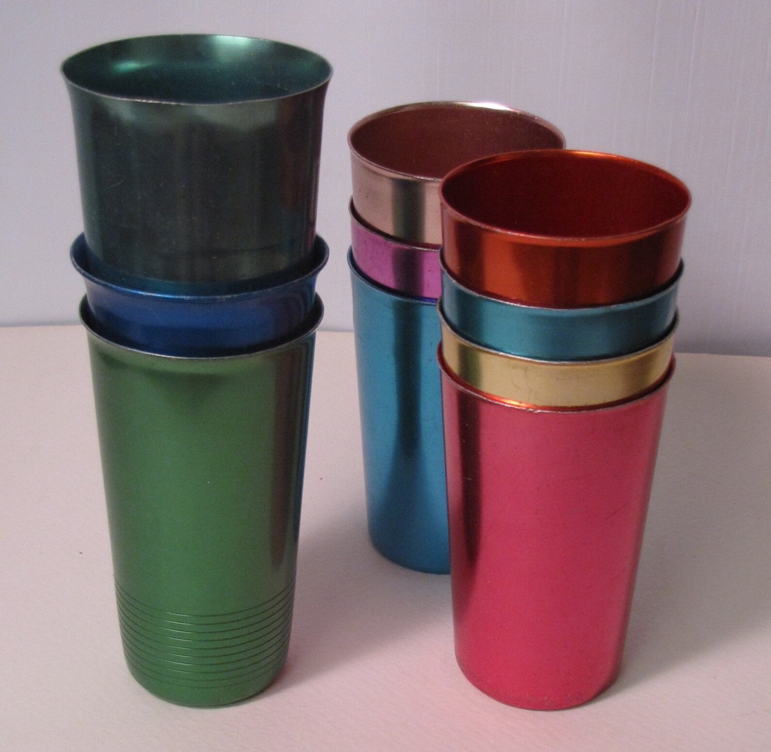 10 pc Vintage Anodized Aluminum Drinking glass set 1950s MCM Etsy