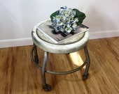 Vintage Industrial Chic Rolling Stool short round silver chippy