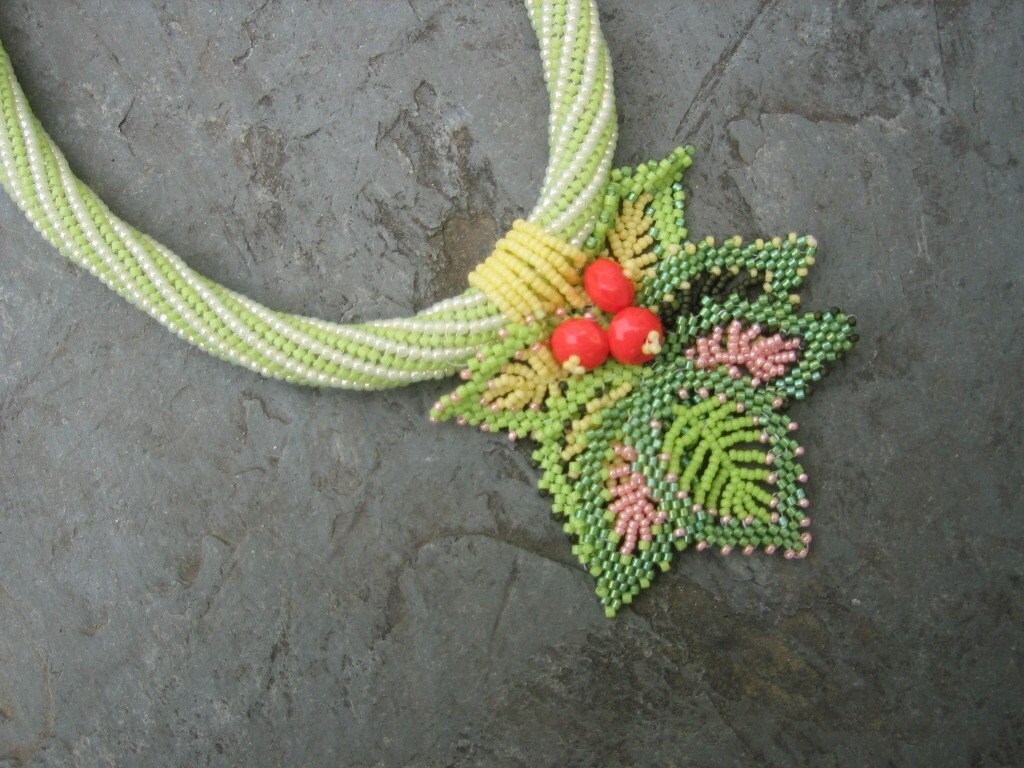 Valparaiso beaded necklace with leaf cluster Etsy