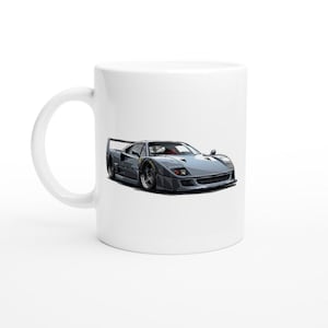 Grey Ferrari F40 Inspired  Mug - Classic Car Enthusiast Gift, Automotive Art, Luxury Car Decor, Exotic Car Mug, Gift for Him, Gift for Her
