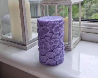 Lavender Pillar Candle White Tea and Lavender Scented Flower Candle Birthday Gift for Her Unique Handmade Candle Handmade Gift