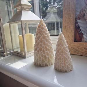 Christmas Tree Candle Vegan White Soy Wax Christmas Candle Pine Scented Candle Unique Handmade Candle Christmas Gift for Her