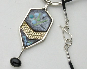 Black Sky Enamel Pendant in Silver and Brass