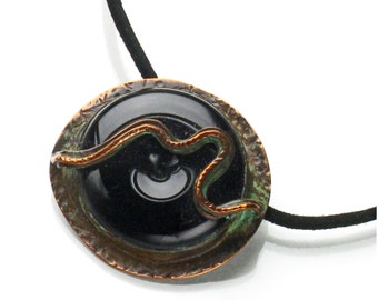 Earthy Dark Brown Bottle Glass Pendant in Patinated Copper mgdonut2