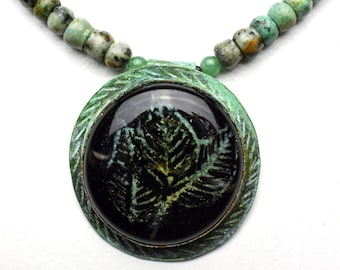 Ghost Leaves Pendant Necklace with African Turquise m&g68