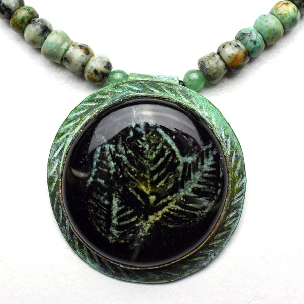 Ghost Leaves Pendant Necklace with African Turquise m&g68