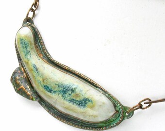 Copper Fish Choker with Fused Glass and Green Patina  mg57