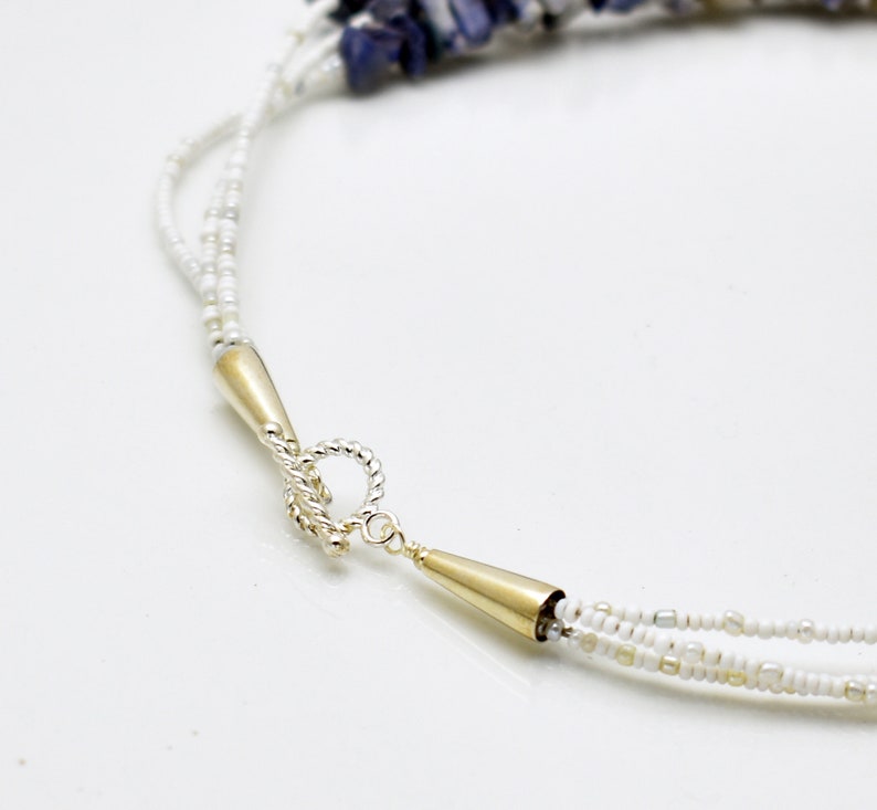 Denim Stone Chunk Three Strand Necklace nd08