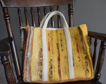 Striped Gold and Brown Felted Wool Tote