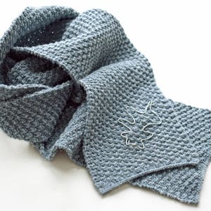 Hand knitted Denim Scarf with Forged Steel Leaf pin