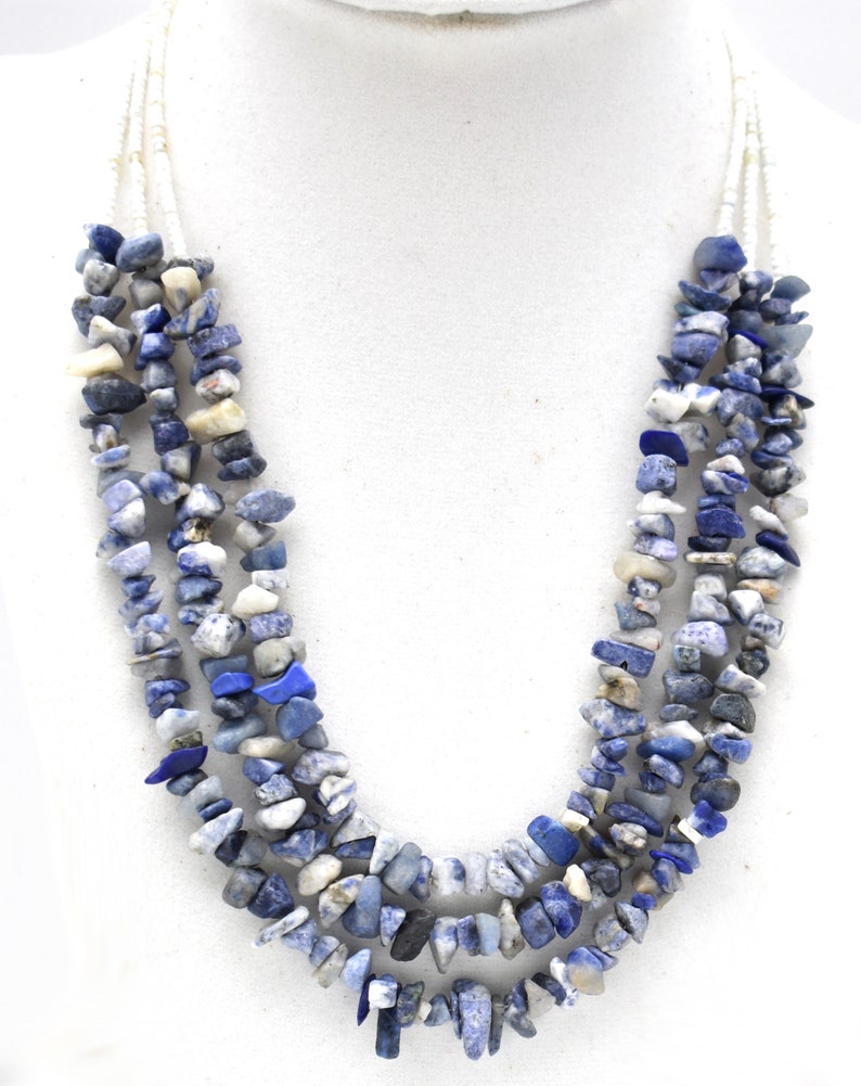 Denim Stone Chunk Three Strand Necklace nd08