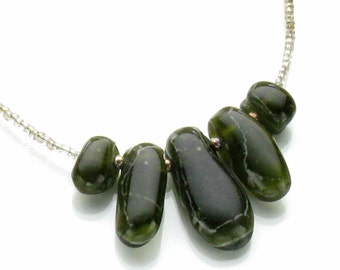 Deep Forest Green Fused Glass Beaded Necklace gl21