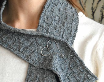 Handknitted Denim Scarf with Forged Steel Heart Pin