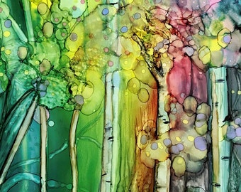 Mystic Forest , Fantasy Landscape  on Metallic Paper  or rag paper . Hand signed .