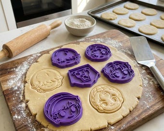 12pc Chibi Boy Lion Cookie Cutter Set 3.5 inch Korean Idol Mascot Baking Tools Character Face Molds Cute Anime Style Clay Stamps