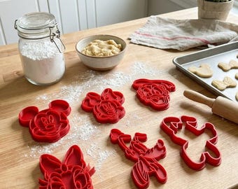 Mickey and Friend Cookie Cutter Set 12 Piece Disney Inspired Baking Tools Mickey Minnie Donald Daisy Goofy Pluto Stamp and Cutter