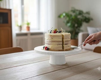 Elegant Ribbed Cake Stand | Modern Fluted Dessert Pedestal | Minimalist Cupcake Display | Wedding & Birthday Party Table Centerpiece
