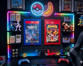 Nintendo Switch 2 Game Case Wall Mount Display - 3 Pack | Frame with Game Cartridge Storage Slot | Gamer Room Decor | Red & Blue Holder