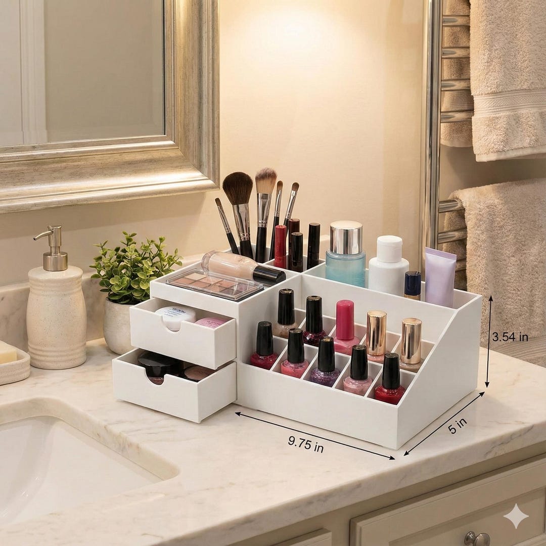 Compact Makeup Organizer With Drawers, Vanity & Bathroom Counter Organizer, Cosmetic Storage for Small Spaces